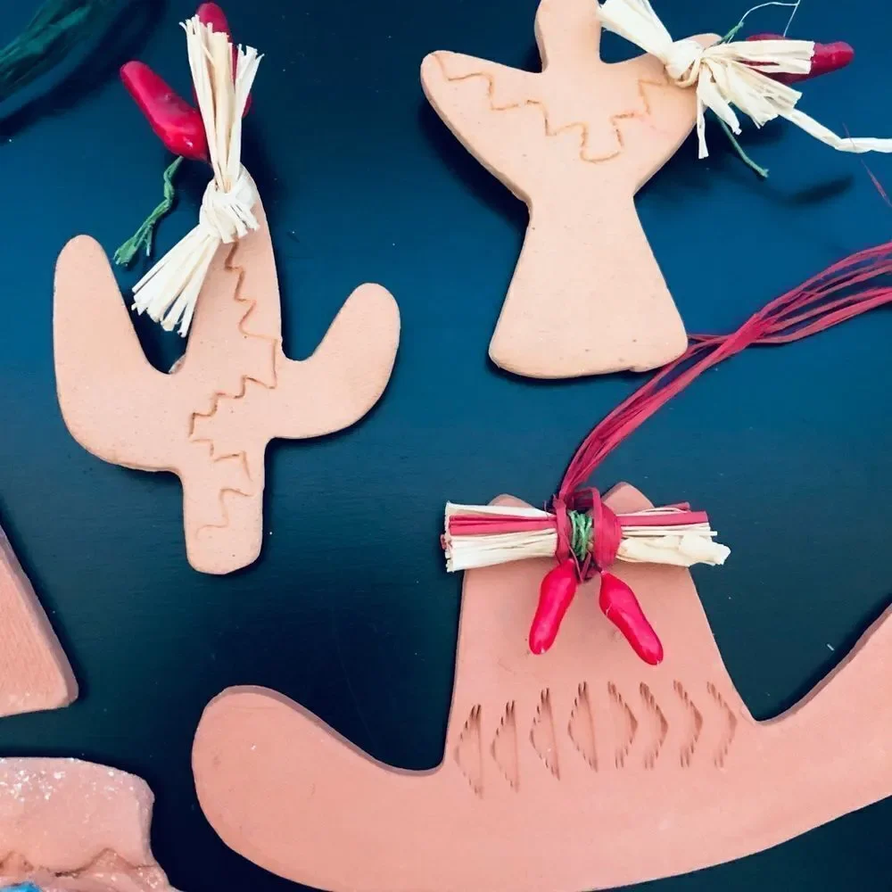 Southwest Desert Clay Handmade Folk Art Christmas Ornaments Lot